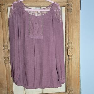 Adiva Purple/Mauve Long Sleeve Blouse with Bib Collar In Size Large